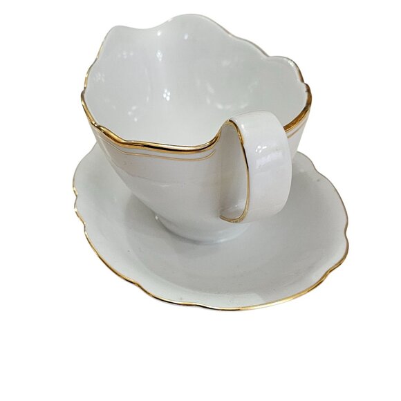 Bavaria Regency Gravy Boat Plate 16oz scallop edge gold trim Germany vtg Winterl - Picture 3 of 7